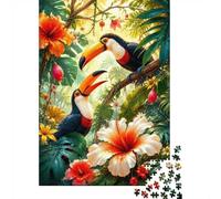 1000 Pieces Mini Jigsaw Puzzle Tropical Birds Flowers for Adults | 52x38cm Cardboard, Living Room Decor, Durable Structure, Birthday Gift, Mind Relaxation