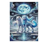 1000 Pieces Mini Jigsaw Puzzle Wolf Moon Ice for Adults