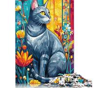 1000 Pieces Mosaic Cat in Floral Garden Creative Square Jigsaw Puzzles for Adults And Paper Puzzles Challenging Game 38x26cm/1000pcs