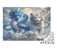 1000 Pieces Mythical Blue Dragon White Tiger Jigsaw Puzzle for Adults Paper Material Wall Art Educational Legendary Beast Paper Puzzle for Home Relaxation 52x38cm/1000pcs