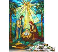 1000 Pieces Nativity Stained Glass Jigsaw Puzzles for Adults Wooden Puzzle Jigsaws for Adults Stress Relief Toys 1000pcs (75x50cm)