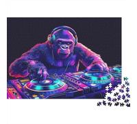 1000 Pieces Neon DJ Gorilla Jigsaw Puzzle for Adults Paper Brain Training Music Monkey Puzzle Home Decor Gift 70x50cm/1000pcs