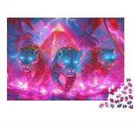 1000 Pieces Neon Leopard Puzzle for Adults Paper Jigsaw Educational Big Cat Brain Teaser Home Wall Art Gift 52x38cm/1000pcs
