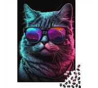 1000 Pieces Neon Nights Cat Creative Square Jigsaw Puzzles for Adults & Wooden Puzzles Challenging Game 1000pcs (75x50cm)