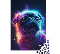 1000 Pieces Neon Pug Jigsaw Puzzles for Adults Wooden Puzzle Educational Game for Adult Teenagers 1000pcs (38x26cm)