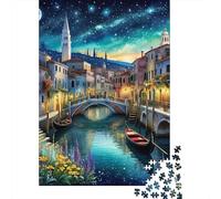 1000 Pieces Night Canal paper jigsaw puzzle for adults Educational brain teaser Paper night cityscape puzzle Home wall decor Gift 52x38cm/1000pcs