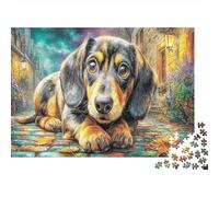 1000 Pieces Night Dog Jigsaw Puzzle for Adults Premium Paper Large Therapy Puppy Puzzle Brain Relaxation Wall Decor 38x26cm/1000pcs