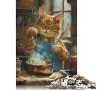 1000 Pieces Orange Tabby Cat Cooking Jigsaw Puzzles for Adults Wood Puzzle Jigsaws Puzzling for Gift 1000pcs (75x50cm)