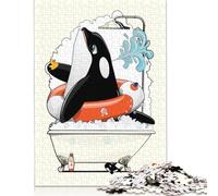 1000 Pieces Orca Killer Whale in Bath Creative Square Paper Jigsaw Puzzles for Adults Educational Game Challenge Toy 38x26cm/1000pcs