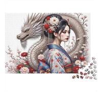 1000 Pieces Oriental Dragon Lady Jigsaw Puzzle for Adults Paper Material Wall Decor Asian Art Puzzle for Home Friends 38x26cm/1000pcs