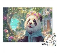 1000 Pieces Panda with Flower Crown Educational Games Puzzle Jigsaw Puzzles Wildlife Fun Challenge for Adults, Home Decor Jigsaw 38x26cm/1000pcs