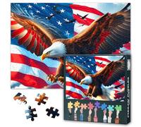 1000 Pieces Patriotic Theme US American Flag Puzzles A Majestic Bald Eagle is Soaring in The Sky Picture Puzzle Power and Freedom Paintings Modern Adults Jigsaw Puzzle 28" x 20"
