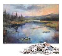 1000 Pieces Peaceful Lake Pastel Sunset Jigsaw Square Puzzle for Adults Paper Puzzles Unique Challenge Games 38x26cm/1000pcs