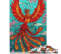 1000 Pieces Phoenix And Cherry Blossoms Stained Glass Jigsaw Puzzles for Adults Paper Puzzles for Adults Teenager Man Woman Gift 38x26cm/1000pcs