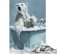 1000 Pieces Polar Bear Bath Tub Wash Jigsaw Puzzles for Adults Wooden Puzzles for Adults Teenager Man Woman Gift 1000pcs (75x50cm)