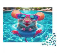 1000 Pieces Pool Mouse Jigsaw Puzzle for Adults Thickened Paper Brain Boosting Animal Art Puzzle Suitable for Home Decor Educational 70x50cm/1000pcs