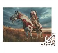 1000 Pieces Prairie Rider Jigsaw for Adults Paper Puzzle Indigenous Art Puzzle Educational Home Wall Decor 52x38cm/1000pcs