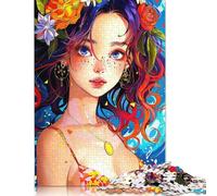 1000 Pieces Pretty Colorful Anime Girl Puzzles Jigsaw Adults Difficulty Puzzles Jigsaw Educational Games Toy Family Decoration 1000pcs (75x50cm)