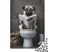 1000 Pieces Pug_sitting_on_toilet Jigsaw Puzzles for Adults Wooden Puzzles for Adults& Teens Age 12 Years Up 1000pcs (75x50cm)