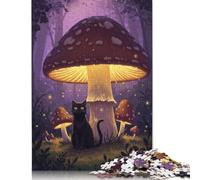1000 Pieces Puzzle Adults Black Cat Under A Mushroom Puzzle Decompression Toys Home Puzzles Game Puzzle Interesting Gifts 38x26cm/1000pcs