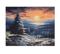 1000 Pieces Puzzle - Country Vista -Sunset Winter Illustration Jigsaw Puzzle. Great For One, Groups Or Family Activity. Gift For Patients. Keep Your Mind Sharp