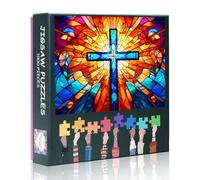 1000 Pieces Puzzle for Adults- Abstract Stained Glass Cross, Christianity Religion Picture Jigsaw Puzzles Difficulty Puzzles Rompecabezas Para 50x70 cm