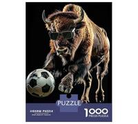 1000 Pieces Puzzle for Adults, Bison with Soccer Ball Artwork, Challenging Brain Teaser, for Puzzle Lovers, Durable Puzzle Pieces, 52x38cm/1000pcs