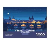 1000 Pieces Puzzle for Adults, Charles Bridge, Czech Republic at Night Artwork, Mindfulness Activity, Seasonal Gift Choice, Premium Thick Cardboard, 38x26cm/1000pcs