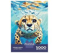 1000 Pieces Puzzle for Adults, Cheetah Cub Swimming Underwater Illustration Artwork, Relaxing Puzzle Experience, for Puzzle Lovers, Precision Cut Pieces, 38x26cm/1000pcs