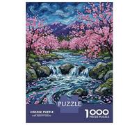 1000 Pieces Puzzle for Adults, Cherry Blossom River Landscape Painting Artwork, Family Puzzle Fun, Festive Season Fun, Durable Puzzle Pieces, 52x38cm/1000pcs