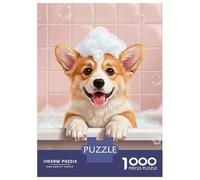 1000 Pieces Puzzle for Adults, Corgi Puppy Bath Time Artwork, Indoor Entertainment, for Puzzle Lovers, Premium Thick Cardboard, 38x26cm/1000pcs