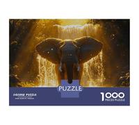 1000 Pieces Puzzle for Adults, Elephant Waterfall Golden Light Artwork, Indoor Entertainment, for Puzzle Lovers, Premium Thick Cardboard, 70x50cm/1000pcs