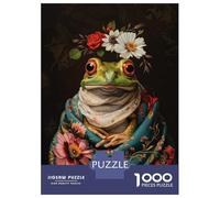 1000 Pieces Puzzle for Adults, Frog with Flowers Artwork, Family Puzzle Fun, Festive Season Fun, Durable Puzzle Pieces, 38x26cm/1000pcs