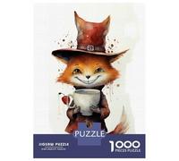 1000 Pieces Puzzle for Adults, Funny Fox And Coffee 01 Artwork, Stress Relief Activity, Christmas Puzzle Collection, Premium Puzzle Pieces, 70x50cm/1000pcs