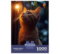 1000 Pieces Puzzle for Adults, Ginger Cat Gazing at Light Artwork, Relaxing Puzzle Experience, Christmas Puzzle Collection, Pieces, 70x50cm/1000pcs