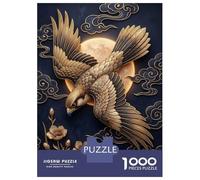 1000 Pieces Puzzle for Adults, Golden Falcon with Moon And Clouds Artwork, Relaxing Puzzle Experience, Idea, Precision Cut Pieces, 52x38cm/1000pcs