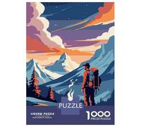 1000 Pieces Puzzle for Adults, Hiker by Campfire Mountain Landscape Art Artwork, Relaxing Family Game, for Puzzle Lovers, Premium Thick Cardboard, 52x38cm/1000pcs
