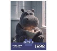 1000 Pieces Puzzle for Adults, Hippo Reading on A Toilet Artwork, Relaxing Puzzle Experience, Christmas Puzzle Collection, Pieces, 38x26cm/1000pcs