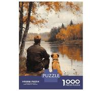 1000 Pieces Puzzle for Adults, Man And Dog by The River Artwork, Creative Leisure Activity, Holiday Family Game, Premium Thick Cardboard, 38x26cm/1000pcs