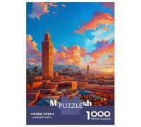 1000 Pieces Puzzle for Adults, Marrakesh Morocco Cityscape at Sunset Artwork, Challenging Brain Teaser, Perfect, Precision Cut Pieces, 38x26cm/1000pcs