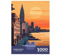 1000 Pieces Puzzle for Adults, Montevideo Sunset Cityscape Artwork, Creative Leisure Activity, Idea, Pieces, 70x50cm/1000pcs