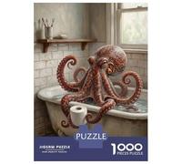 1000 Pieces Puzzle for Adults, Octopus in A Bathtub with Toilet Paper Artwork, Challenging Brain Teaser, Winter Indoor Entertainment, Pieces, 52x38cm/1000pcs