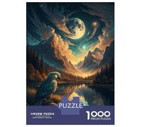1000 Pieces Puzzle for Adults, Parrot by Moonlit Mountain Lake Artwork, Stress Relief Activity, Winter Indoor Entertainment, Pieces, 52x38cm/1000pcs