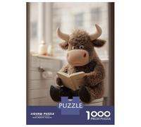 1000 Pieces Puzzle for Adults, Plush Bull Reading on Toilet Artwork, Mindfulness Activity, for Puzzle Lovers, Premium Thick Cardboard, 70x50cm/1000pcs