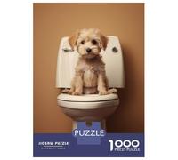 1000 Pieces Puzzle for Adults, Puppy on The Toilet Artwork, Mindfulness Activity, for Puzzle Lovers, Precision Cut Pieces, 38x26cm/1000pcs
