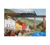 1000 Pieces Puzzle for Adults, Retro Train Countryside Town Jigsaw Puzzle 1000 Pieces for Adults Women Seniors, Challenging Game Home Decor Birthday Party Gift Game 30x20 in