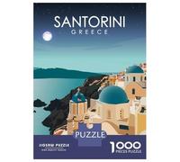1000 Pieces Puzzle for Adults, Santorini Greece at Night Artwork, Challenging Brain Teaser, Perfect, Premium Thick Cardboard, 52x38cm/1000pcs