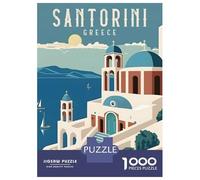 1000 Pieces Puzzle for Adults, Santorini Greece Travel Artwork, Challenging Brain Teaser, Perfect, Premium Thick Cardboard, 38x26cm/1000pcs