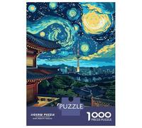 1000 Pieces Puzzle for Adults, Seoul, South Korea Nightscape Art Artwork, Challenging Brain Teaser, Perfect, Precision Cut Pieces, 70x50cm/1000pcs