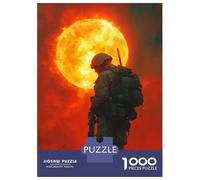 1000 Pieces Puzzle for Adults, Soldier Silhouette Against Fiery Sky Artwork, Challenging Brain Teaser, Holiday Family Game, Precision Cut Pieces, 52x38cm/1000pcs